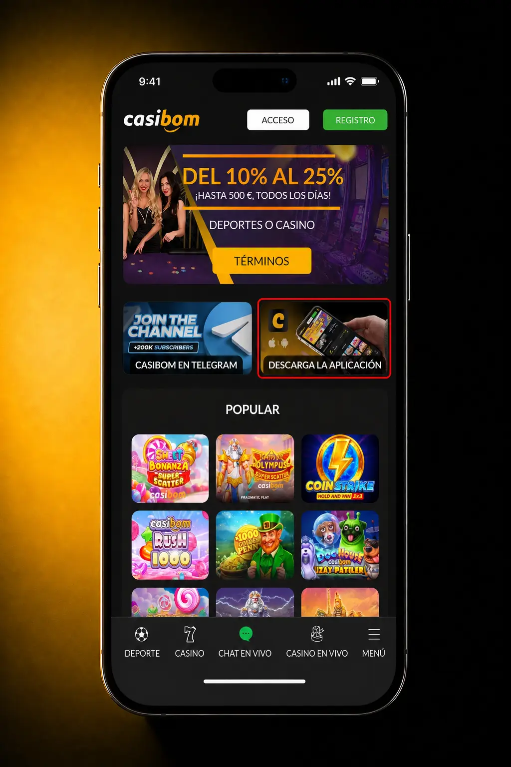 Descargá la app de Casibom para Android e instalá el casino y sportsbook desde Chrome como PWA